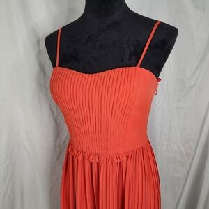 NINE WEST Size 2 Orange Chiffon Sweetheart Pleated Fit & Flare‎ Side Zip Party